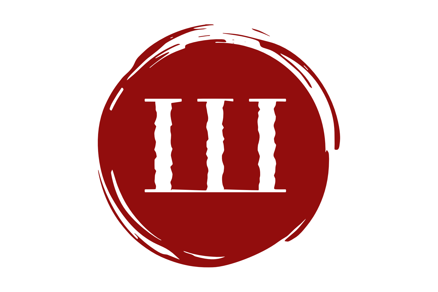 The Шар mark, a red brushed roundel carrying the three-pillar monogram, on white